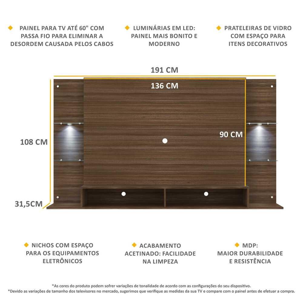 Painel com 2 Leds para TV até 60" Multimóveis Vegas FG3394 Madeirado