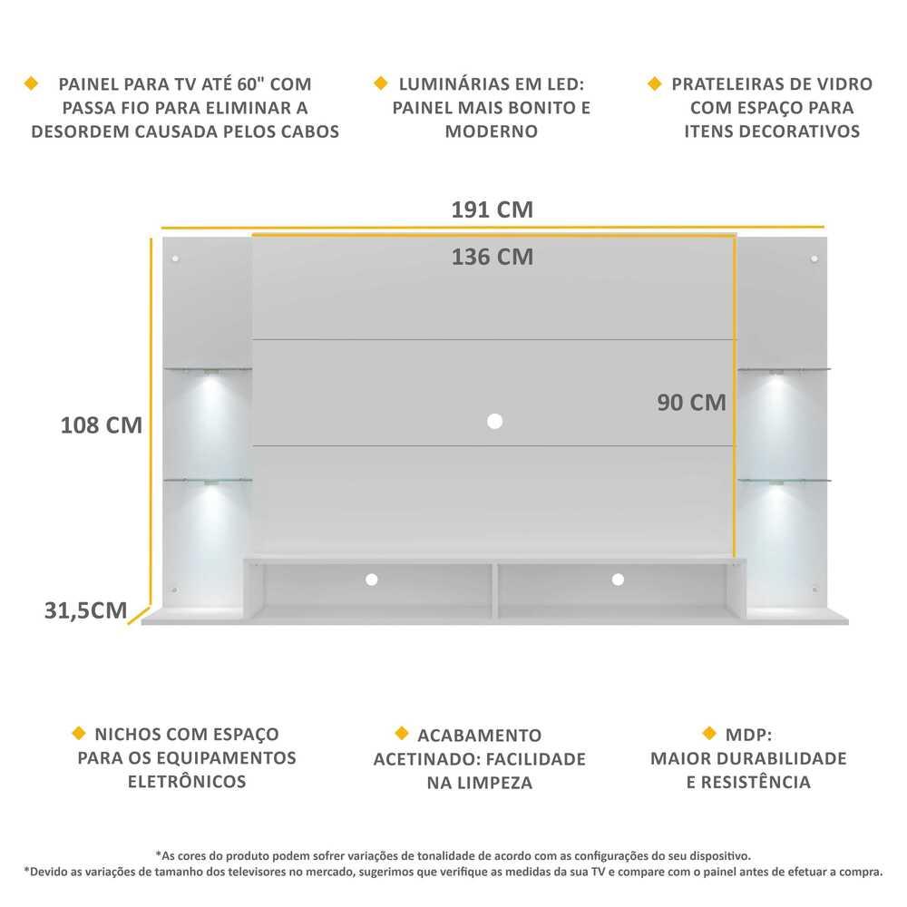 Painel com 4 Leds para TV até 60" Multimóveis Vegas FG3396 Branco