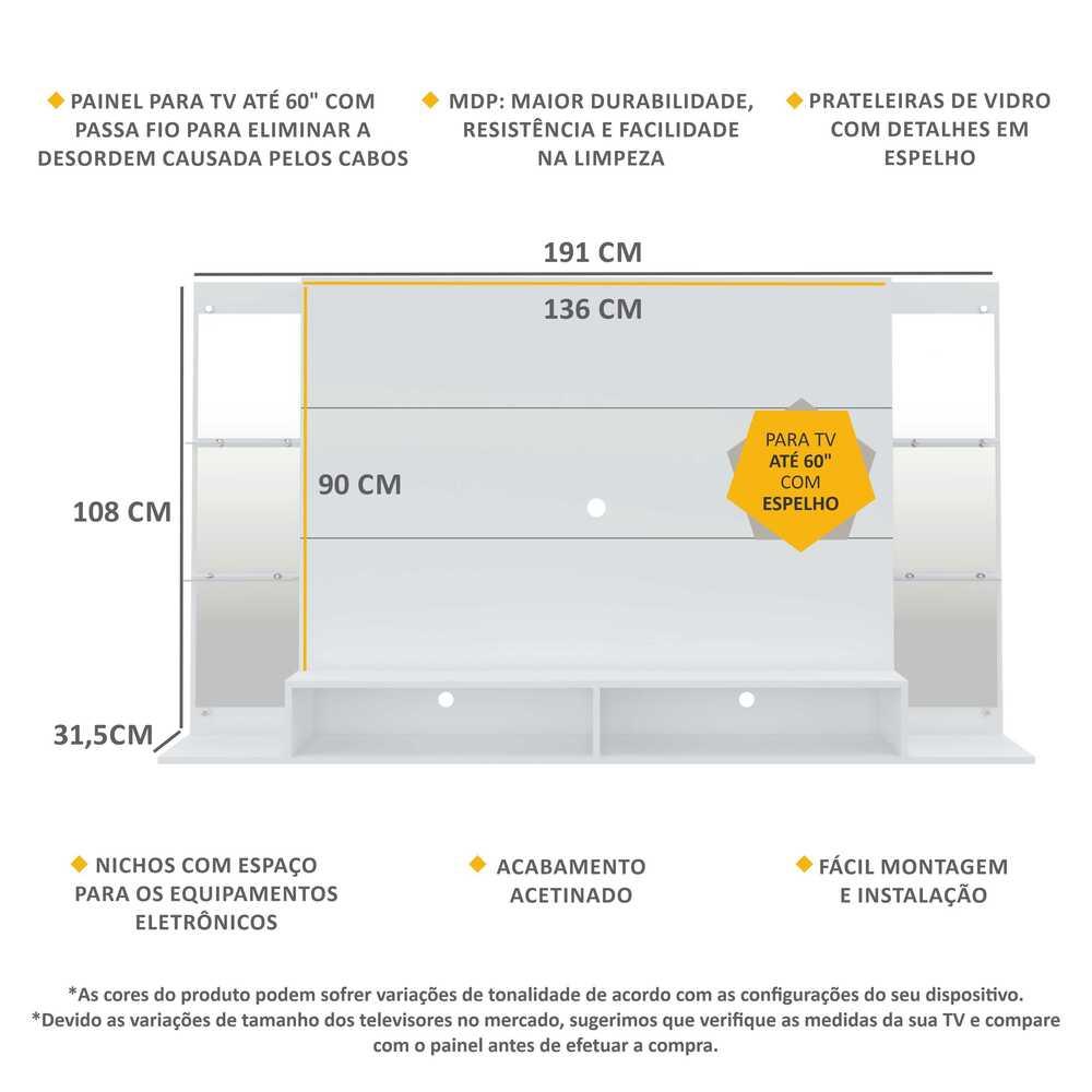 Painel com Espelho para TV até 60" Multimóveis Nairóbi FG3150 Branco