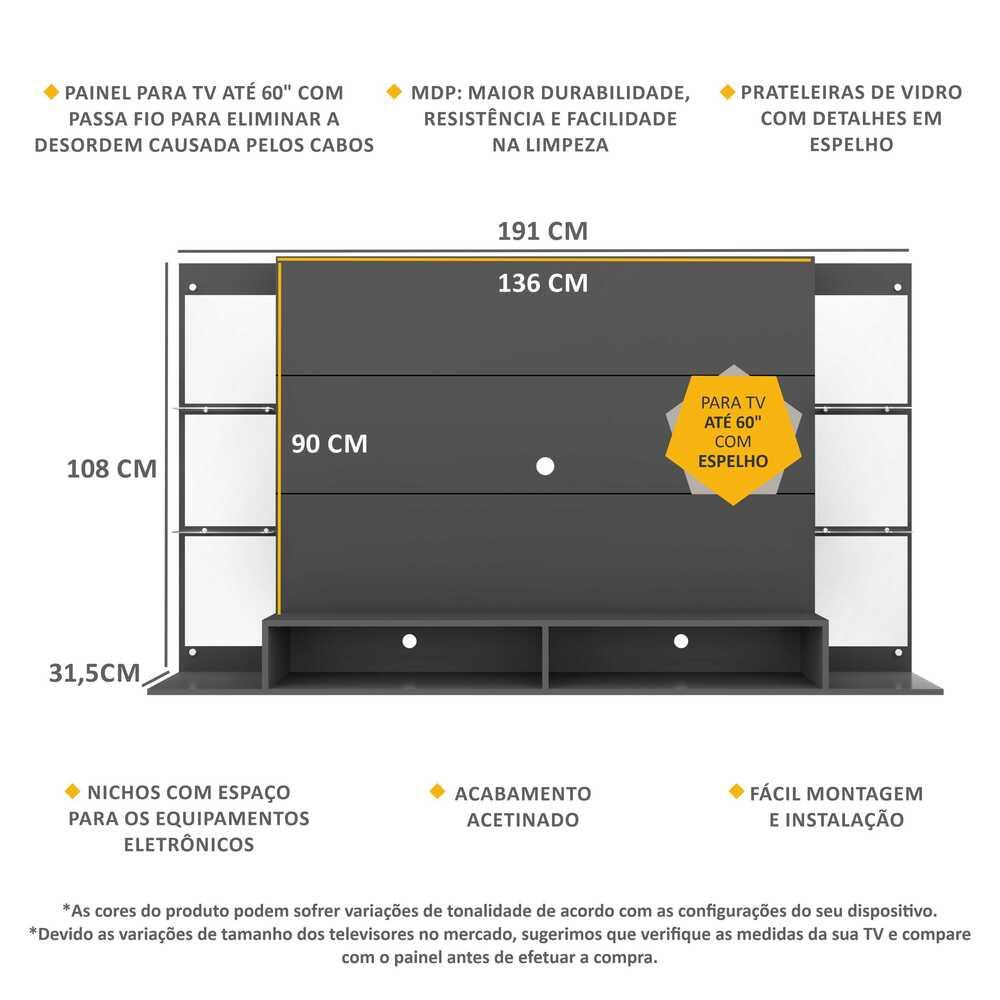 Painel com Espelho para TV até 60" Multimóveis Nairóbi FG3150 Grafite