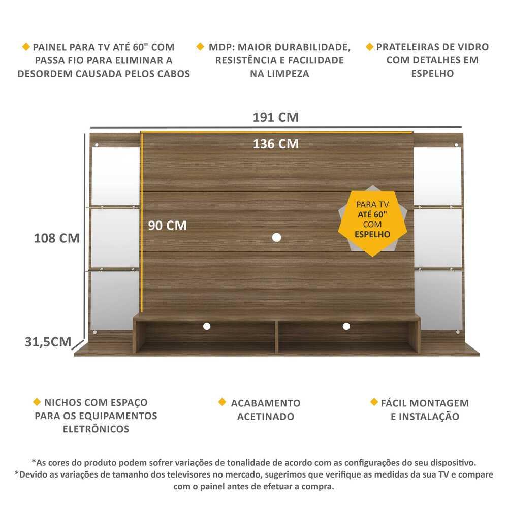 Painel com Espelho para TV até 60" Multimóveis Nairóbi FG3150 Madeirado