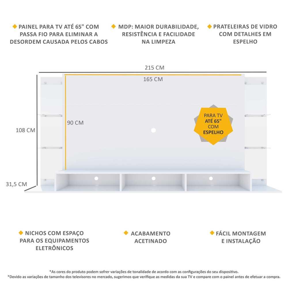 Painel com Espelho para TV até 65" Multimóveis Nairóbi Plus FG3149 Branco