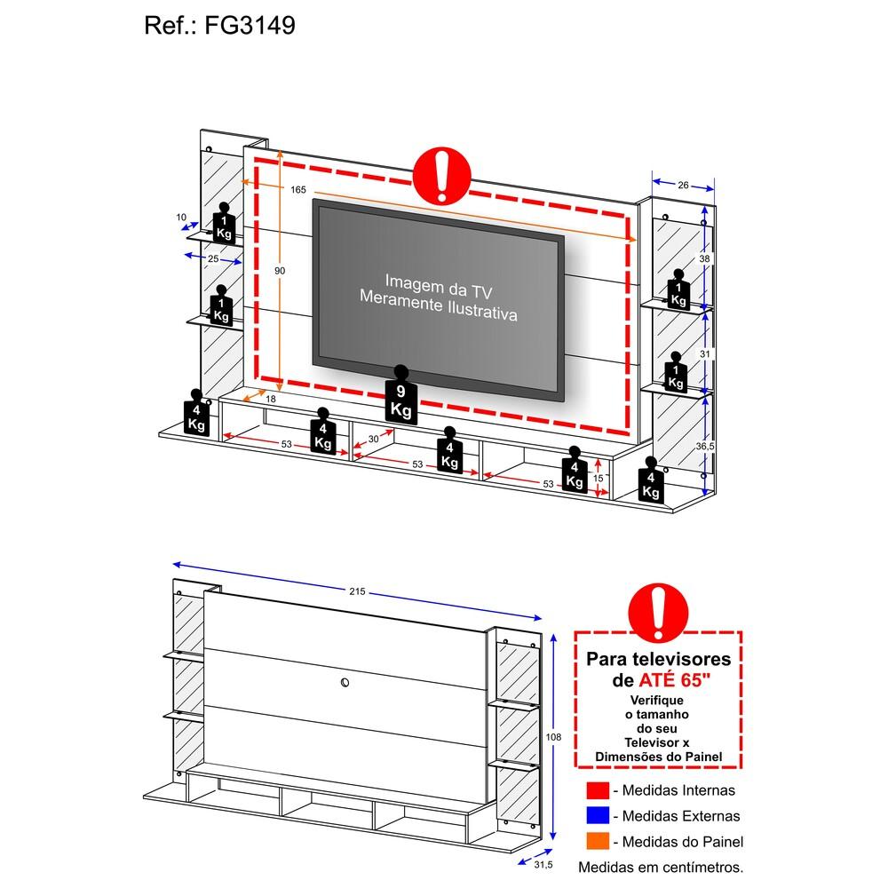 Painel com Espelho para TV até 65" Multimóveis Nairóbi Plus FG3149 Branco
