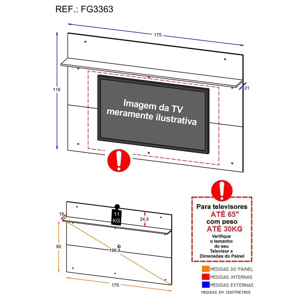 Painel com Prateleira para TV até 65" Multimóveis Amsterdã Plus FG3363 Branco