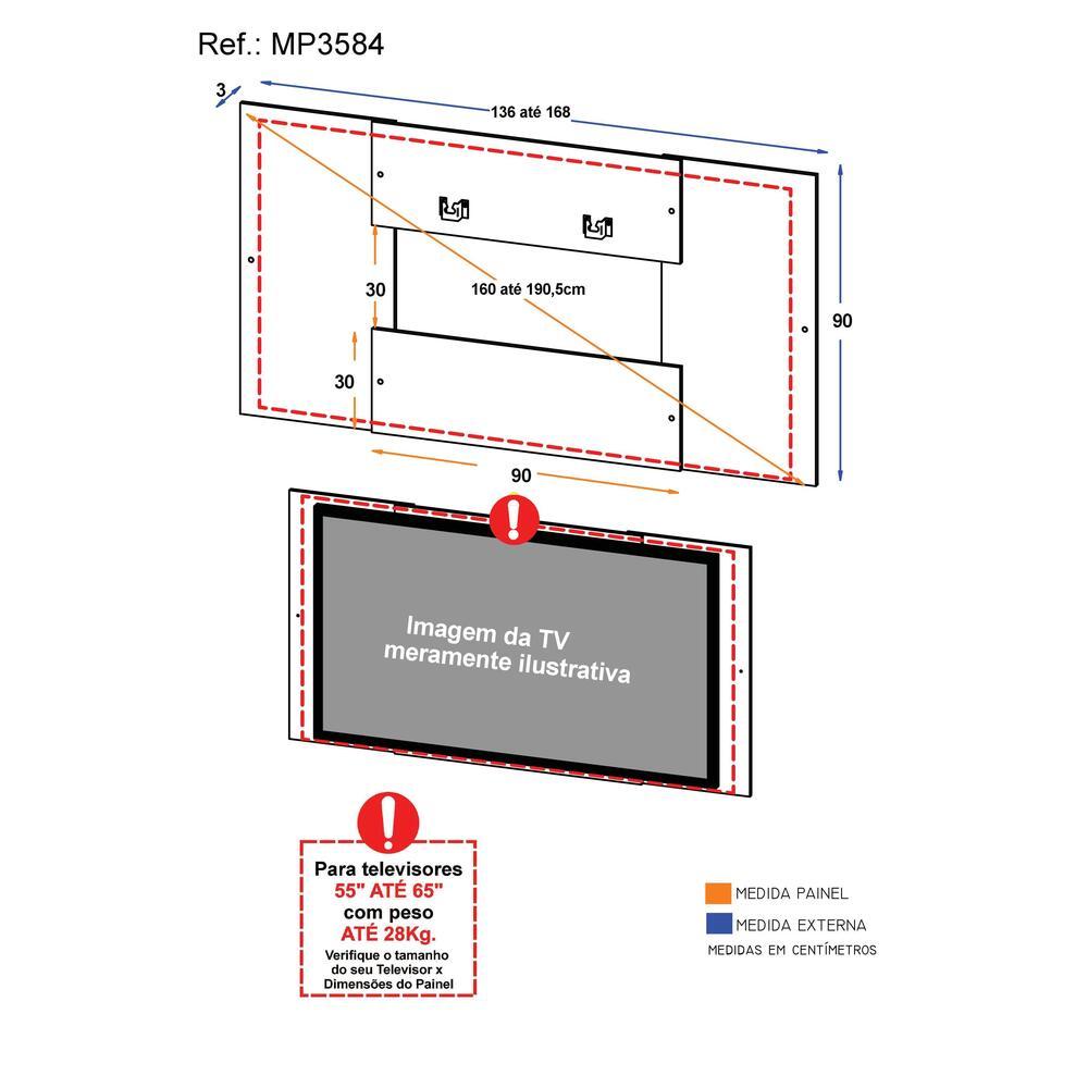 Painel com Suporte TV 65" 2 em 1 Malta Multimóveis Branco