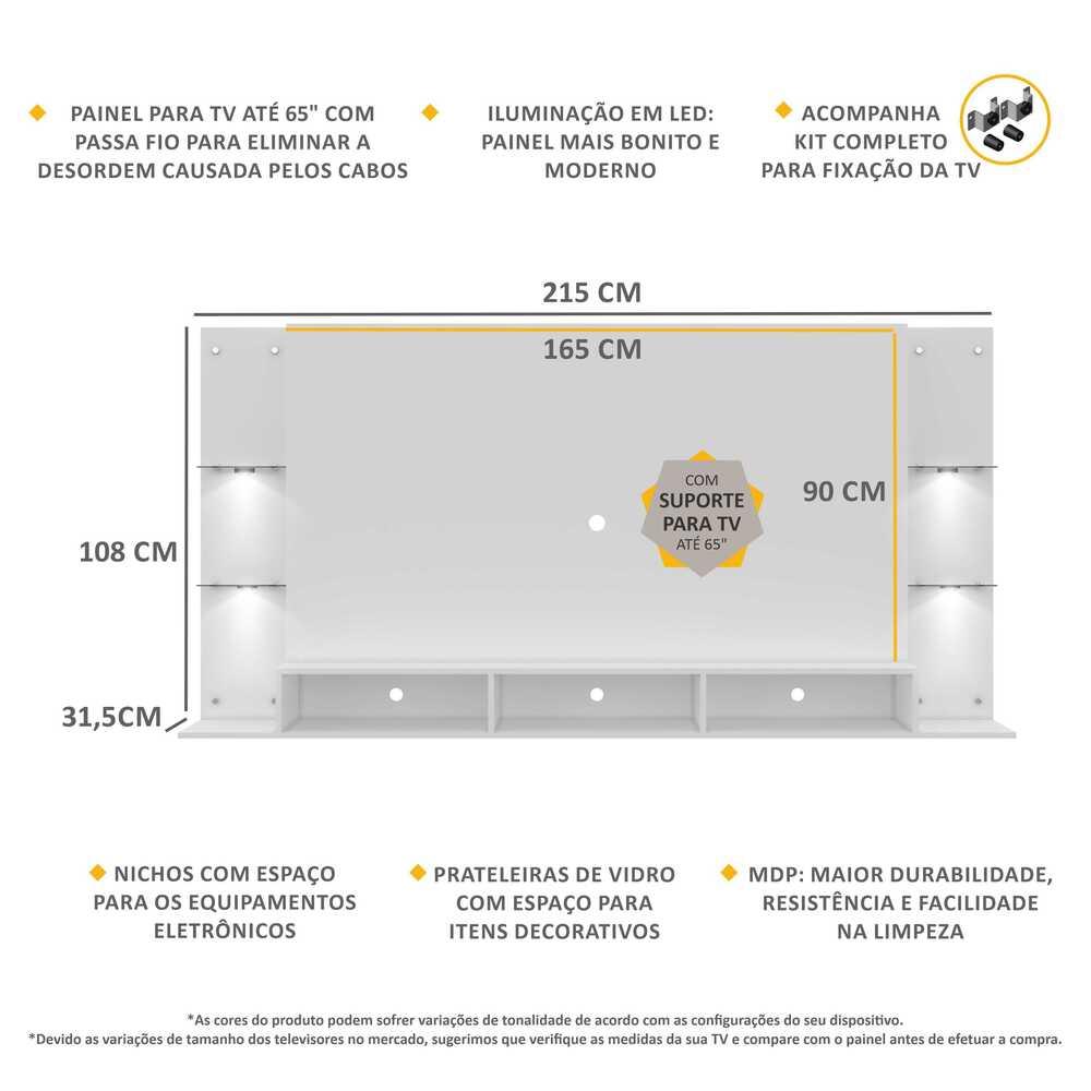 Painel com Suporte TV 65" e 4 Leds Vegas Premium Multimóveis Branco