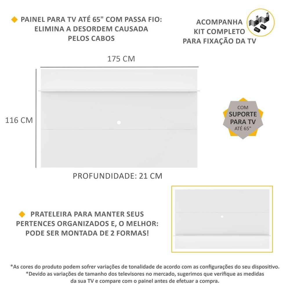 Painel com Suporte TV 65" e Prateleira Amsterdã Plus Multimóveis Branco
