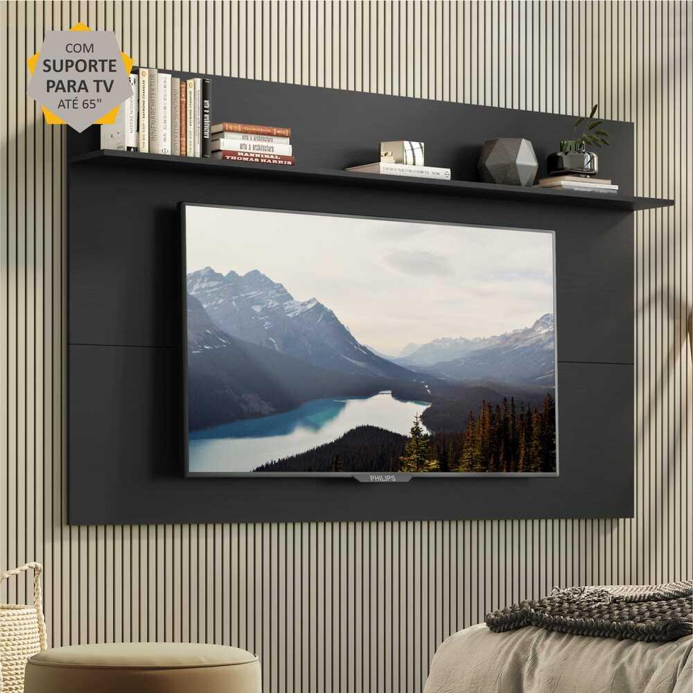 Painel com Suporte TV 65" e Prateleira Amsterdã Plus Multimóveis Preto
