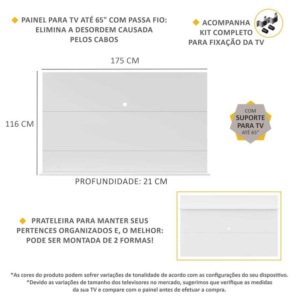 Painel com Suporte TV 65" e Prateleira Amsterdã Up Multimóveis Branco