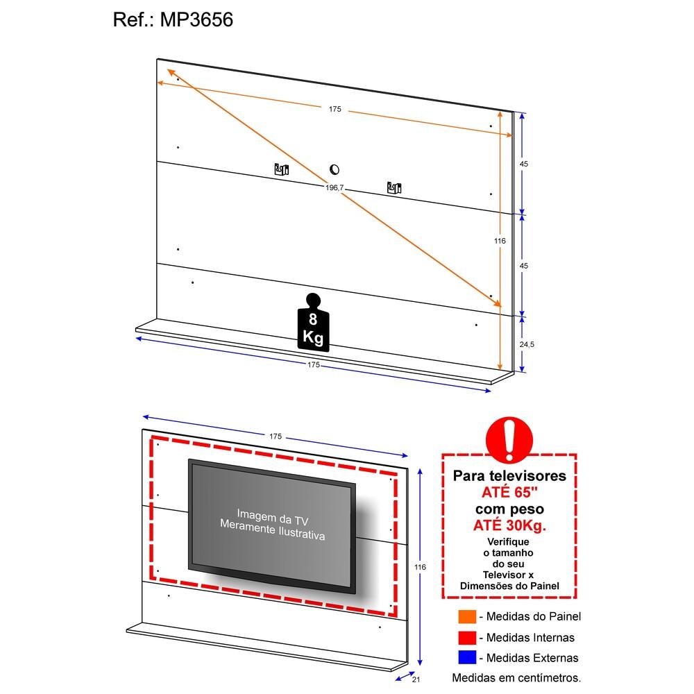 Painel com Suporte TV 65" e Prateleira Amsterdã Up Multimóveis Branco