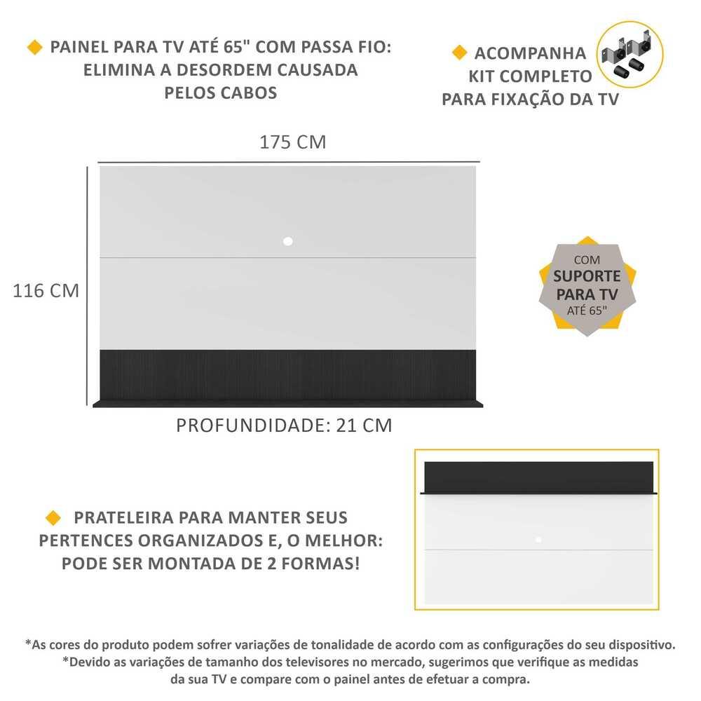 Painel com Suporte TV 65" e Prateleira Amsterdã Up Multimóveis Branco/Preto