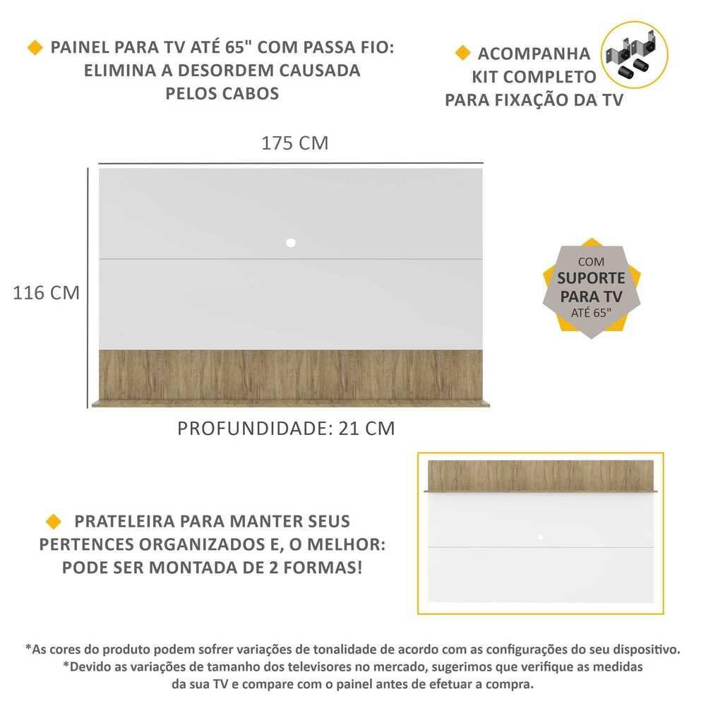 Painel com Suporte TV 65" e Prateleira Amsterdã Up Multimóveis Branco/Rustic