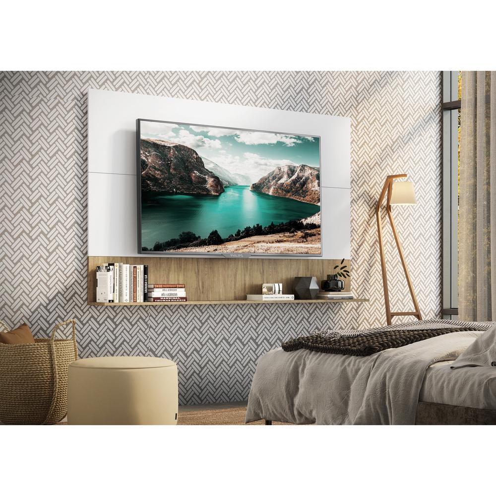 Painel com Suporte TV 65" e Prateleira Amsterdã Up Multimóveis Branco/Rustic