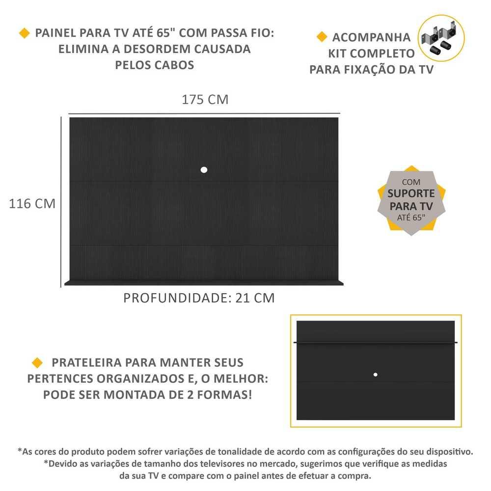 Painel com Suporte TV 65" e Prateleira Amsterdã Up Multimóveis Preto