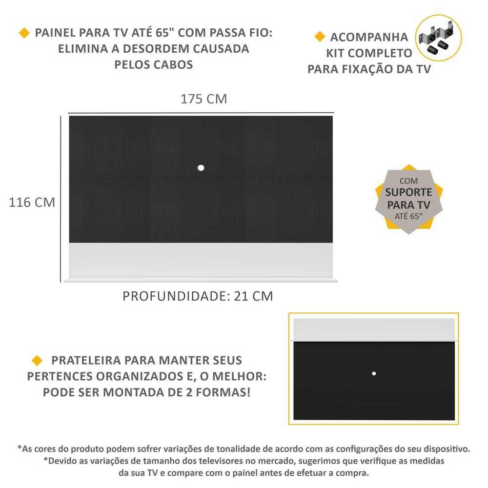 Painel com Suporte TV 65" e Prateleira Amsterdã Up Multimóveis Preto/Branco