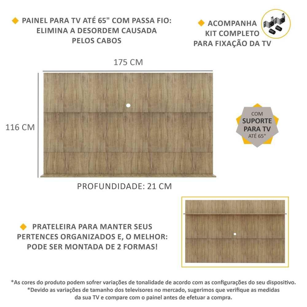 Painel com Suporte TV 65" e Prateleira Amsterdã Up Multimóveis Rustic