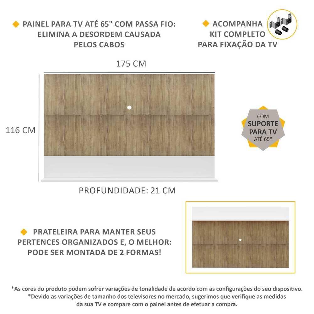 Painel com Suporte TV 65" e Prateleira Amsterdã Up Multimóveis Rustic/Branco