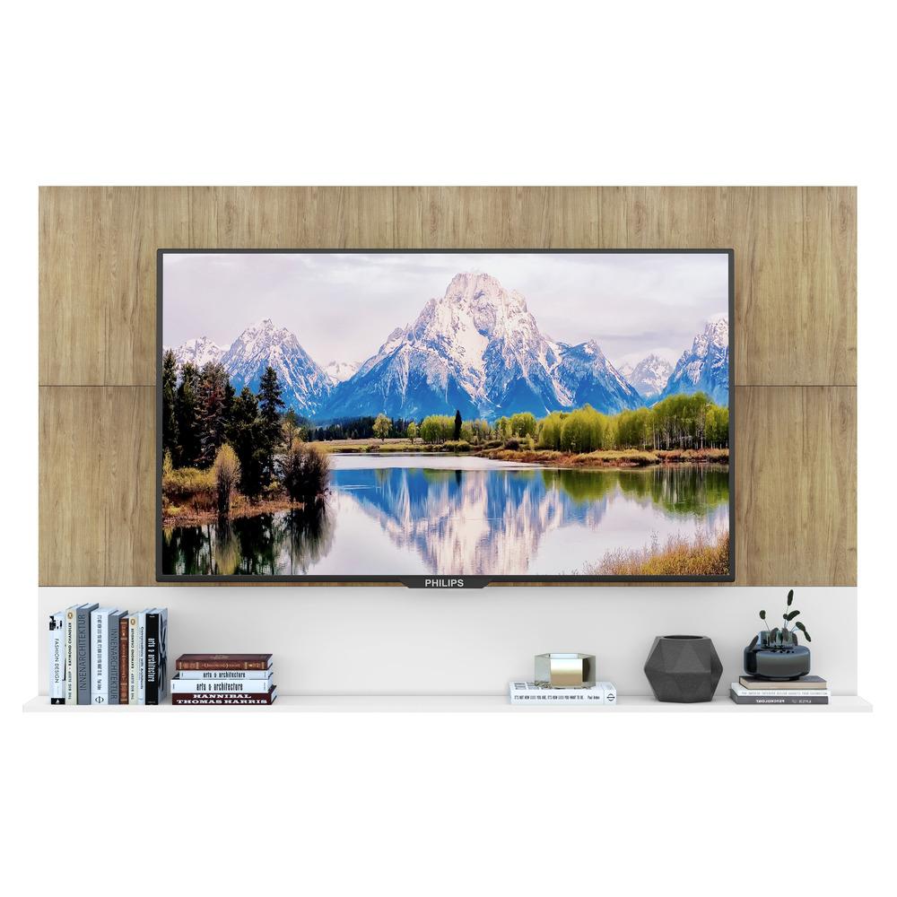 Painel com Suporte TV 65" e Prateleira Amsterdã Up Multimóveis Rustic/Branco