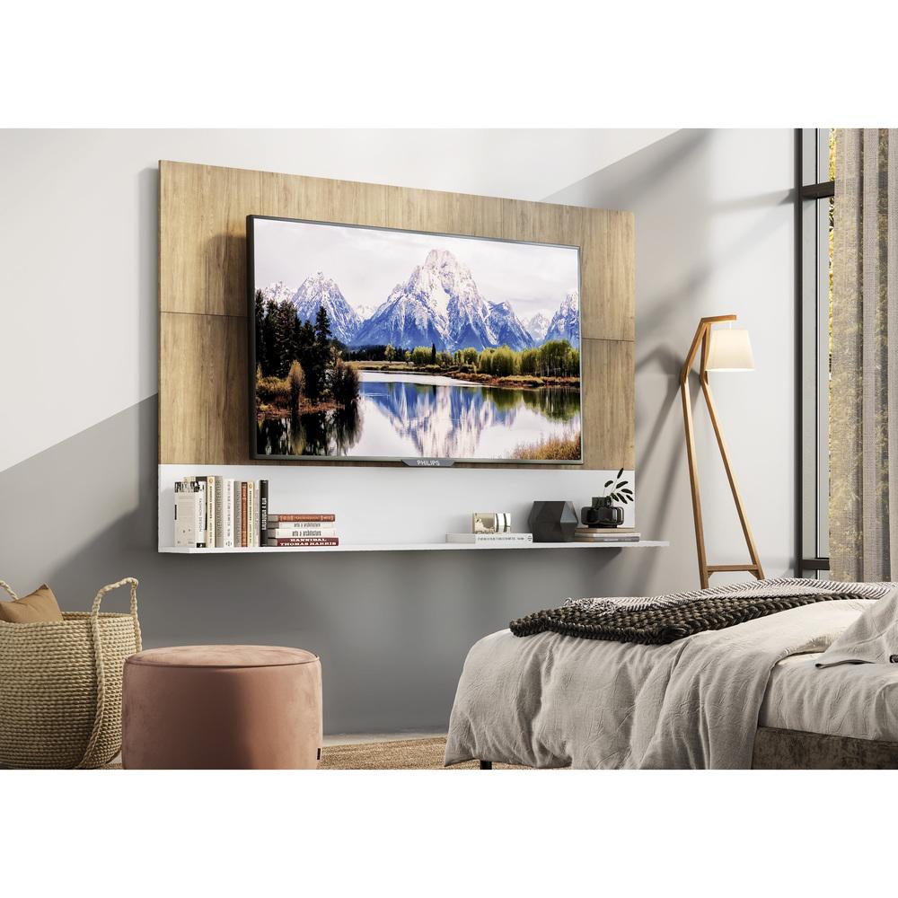 Painel com Suporte TV 65" e Prateleira Amsterdã Up Multimóveis Rustic/Branco