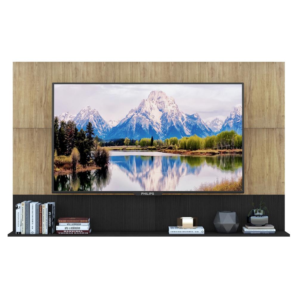 Painel com Suporte TV 65" e Prateleira Amsterdã Up Multimóveis Rustic/Preto
