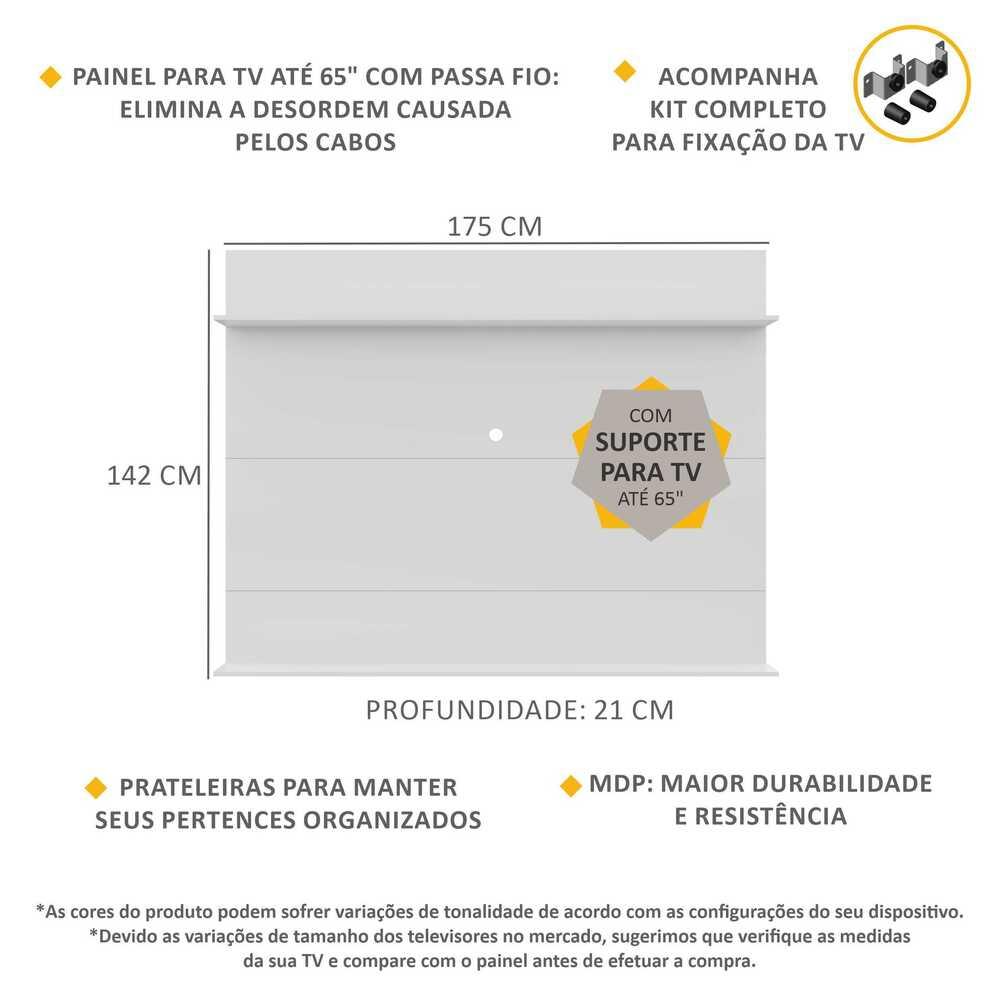 Painel com Suporte TV 65" e Prateleiras Amsterdã Classic Multimóveis Branco