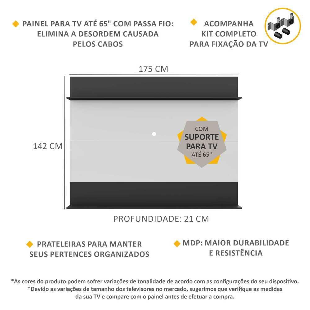 Painel com Suporte TV 65" e Prateleiras Amsterdã Classic Multimóveis Branco/Preto