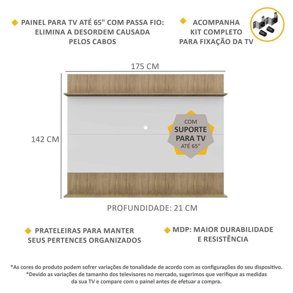 Painel com Suporte TV 65" e Prateleiras Amsterdã Classic Multimóveis Branco/Rustic
