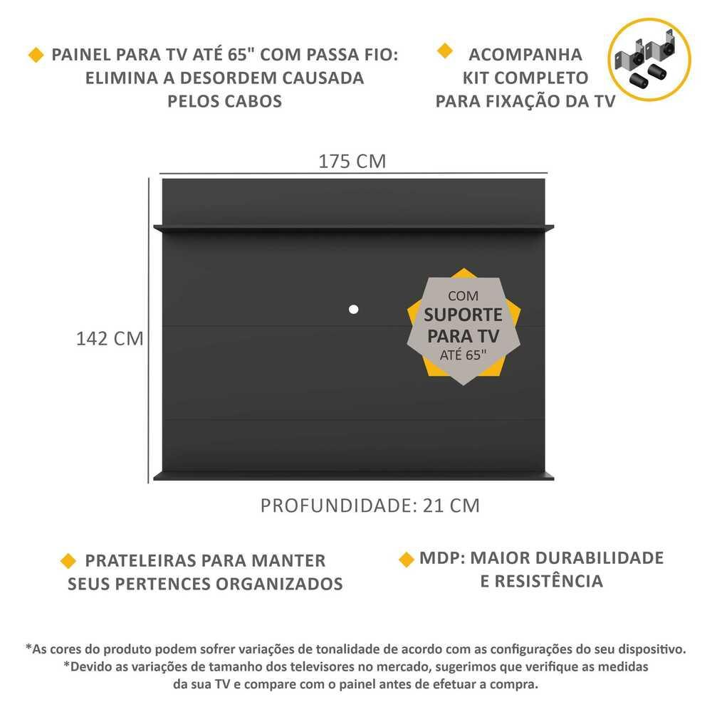 Painel com Suporte TV 65" e Prateleiras Amsterdã Classic Multimóveis Preto