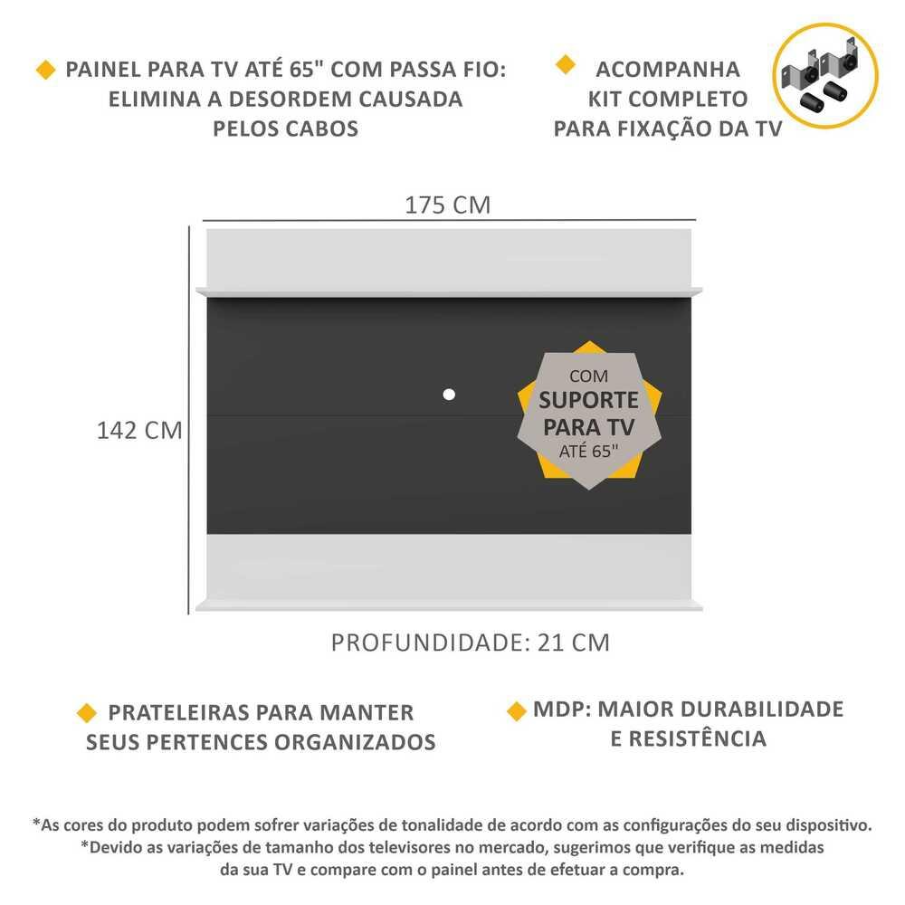 Painel com Suporte TV 65" e Prateleiras Amsterdã Classic Multimóveis Preto/Branco