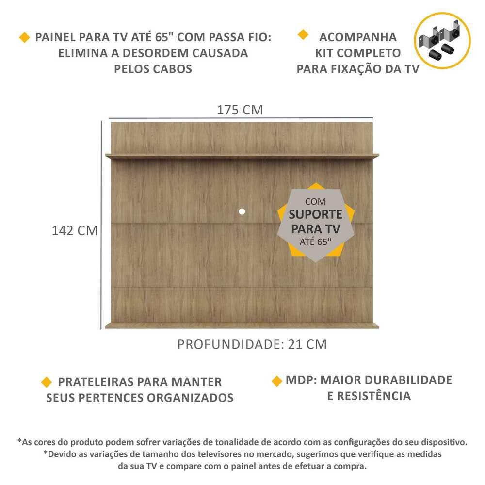 Painel com Suporte TV 65" e Prateleiras Amsterdã Classic Multimóveis Rustic