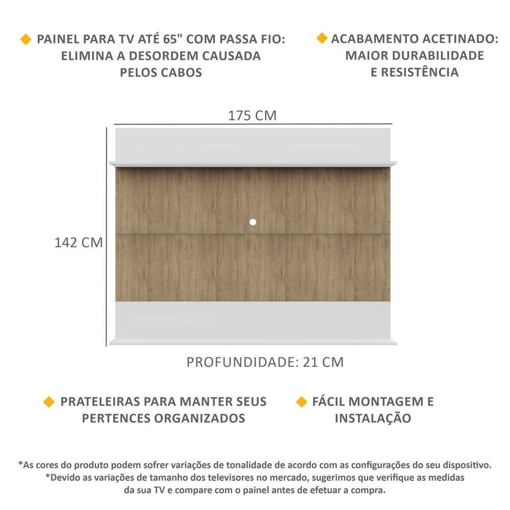 Painel com Suporte TV 65" e Prateleiras Amsterdã Classic Multimóveis Rustic/Branco