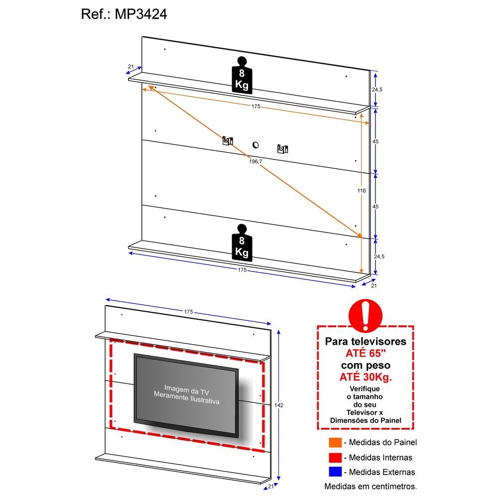 Painel com Suporte TV 65" e Prateleiras Amsterdã Classic Multimóveis Rustic/Preto