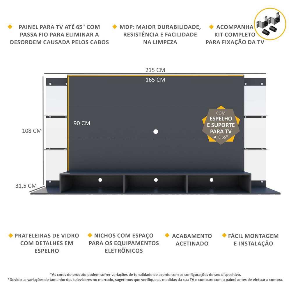 Painel com Suporte e Espelho para TV até 65" Multimóveis Nairobi Plus FG3357 Preto
