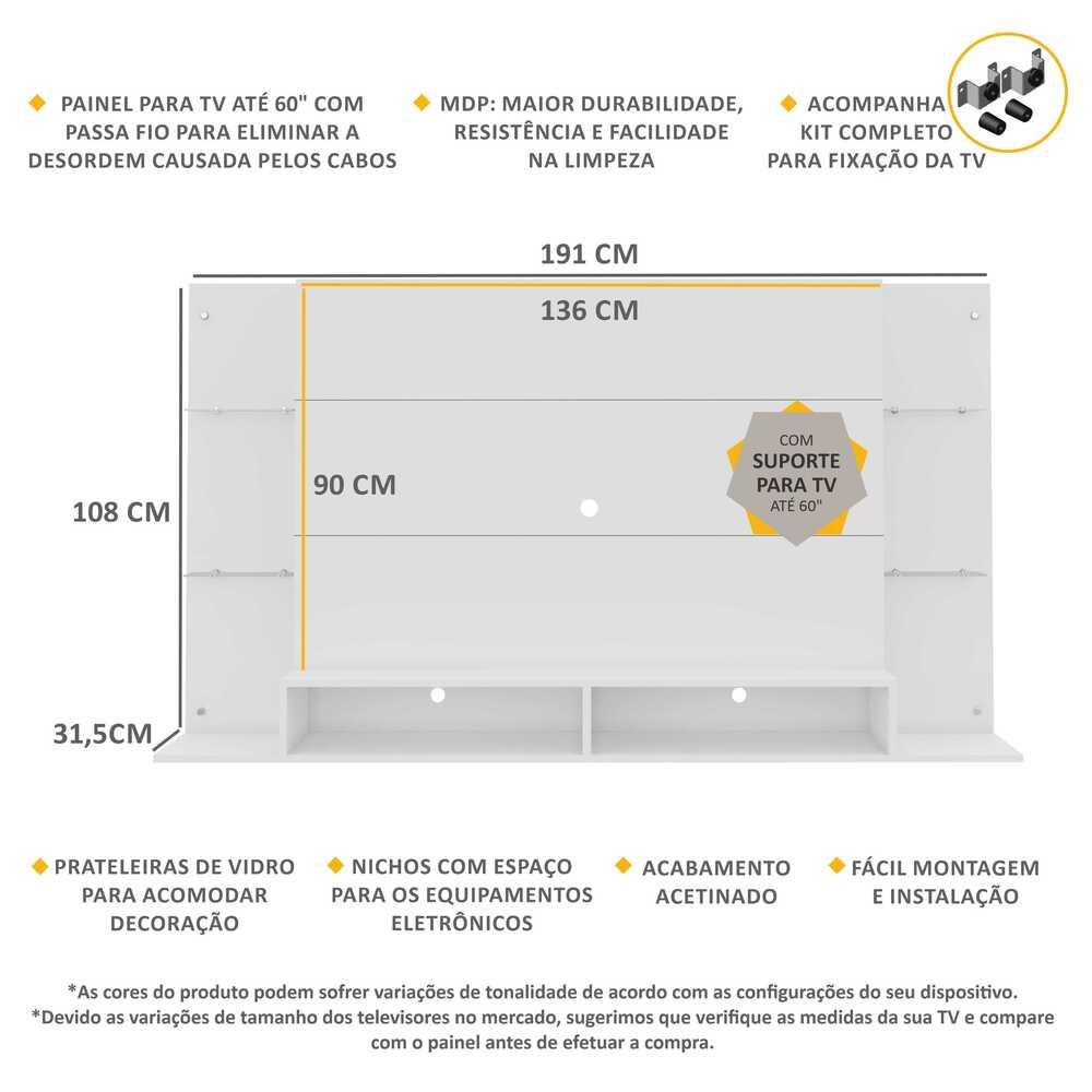 Painel com Suporte para TV até 60" Multimóveis Nairóbi FG3071 Branco
