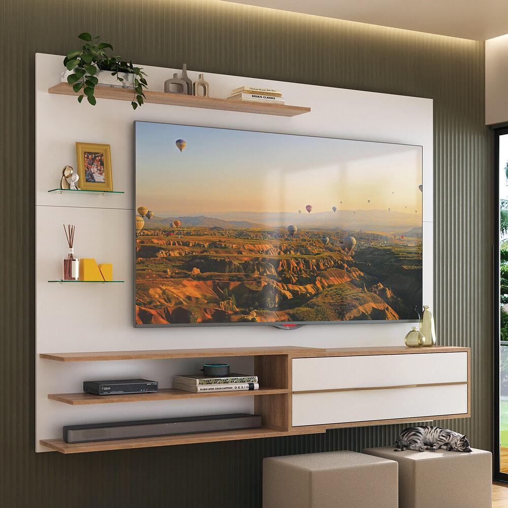Painel com Suporte para TV até 65 Polegadas 1 Porta e Prateleiras Multimóveis MP1073 Branco/Rustic