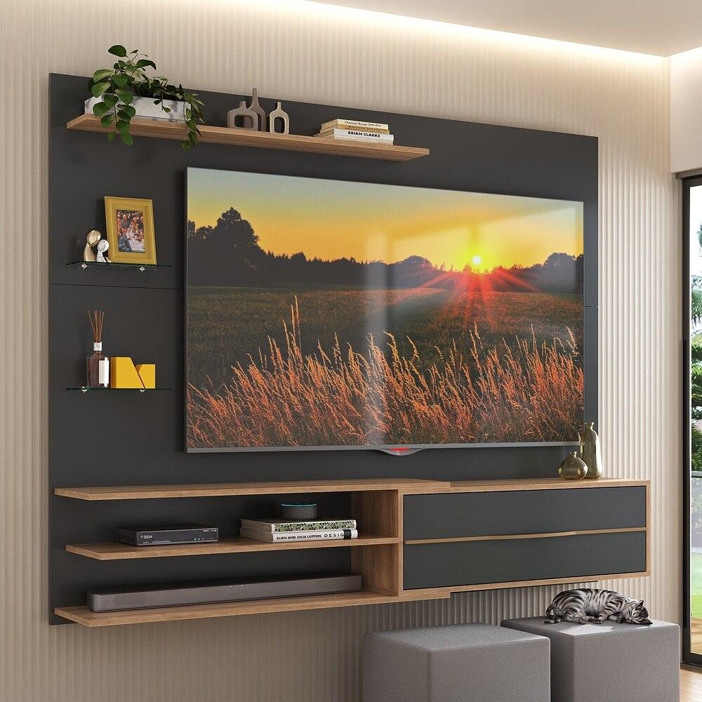 Painel com Suporte para TV até 65 Polegadas 1 Porta e Prateleiras Multimóveis MP1073 Preto/Rustic