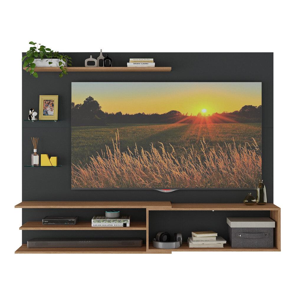 Painel com Suporte para TV até 65 Polegadas 1 Porta e Prateleiras Multimóveis MP1073 Preto/Rustic
