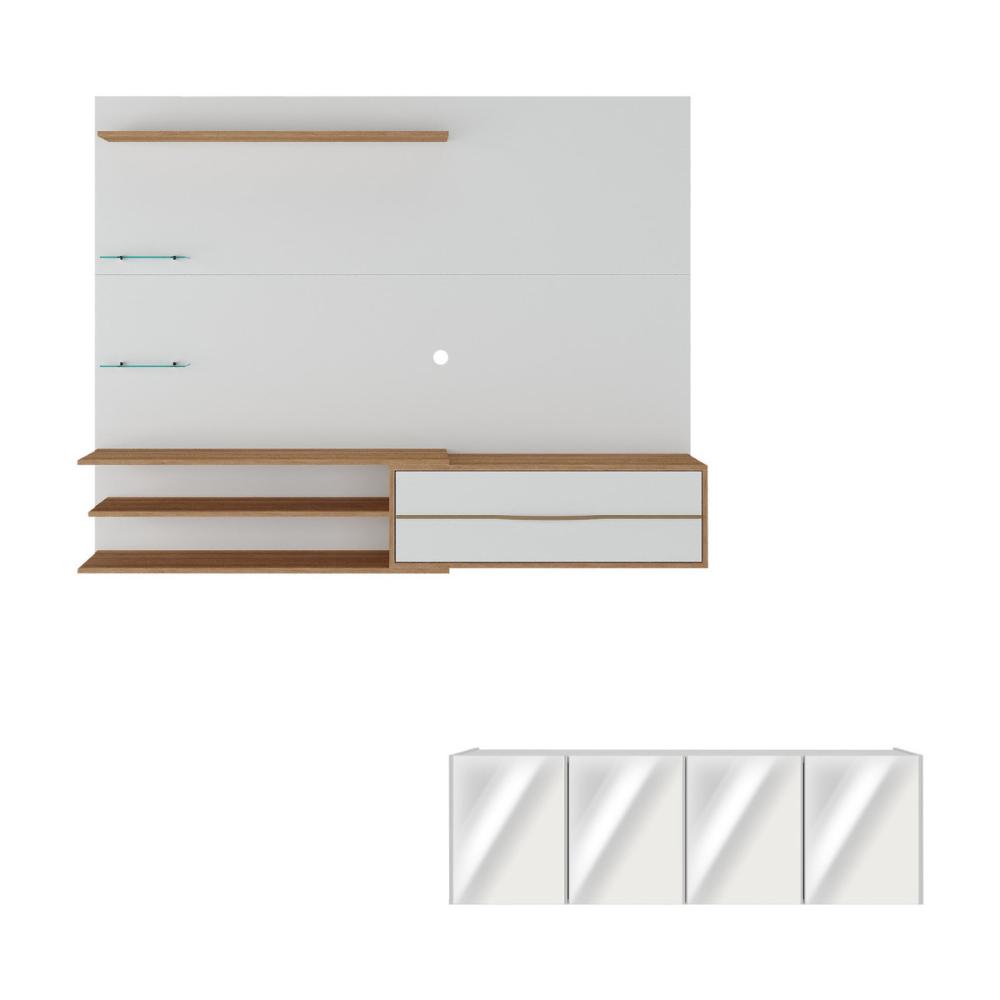 Painel com Suporte para TV até 65 Polegadas com Aparador 4 Portas com Espelho Multimóveis MP1089 Rustic/Branco