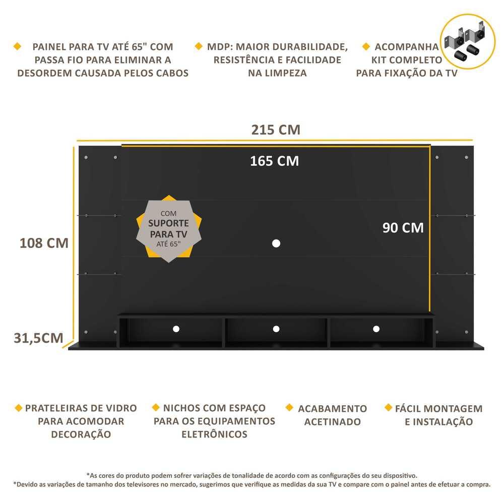 Painel com Suporte para TV até 65" Multimóveis Nairóbi Plus FG3356 Preto