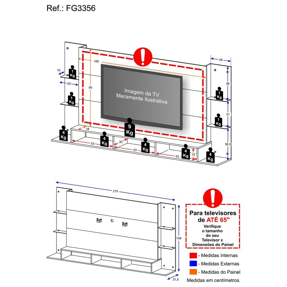 Painel com Suporte para TV até 65" Multimóveis Nairóbi Plus FG3356 Preto