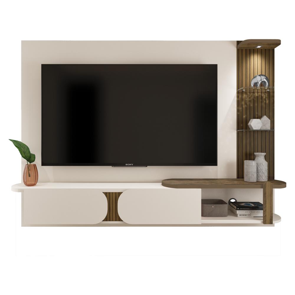 Painel com Suporte para TV até 72 Polegadas 2 Portas Multimóveis CR45318 Off White/Pinho Ripado