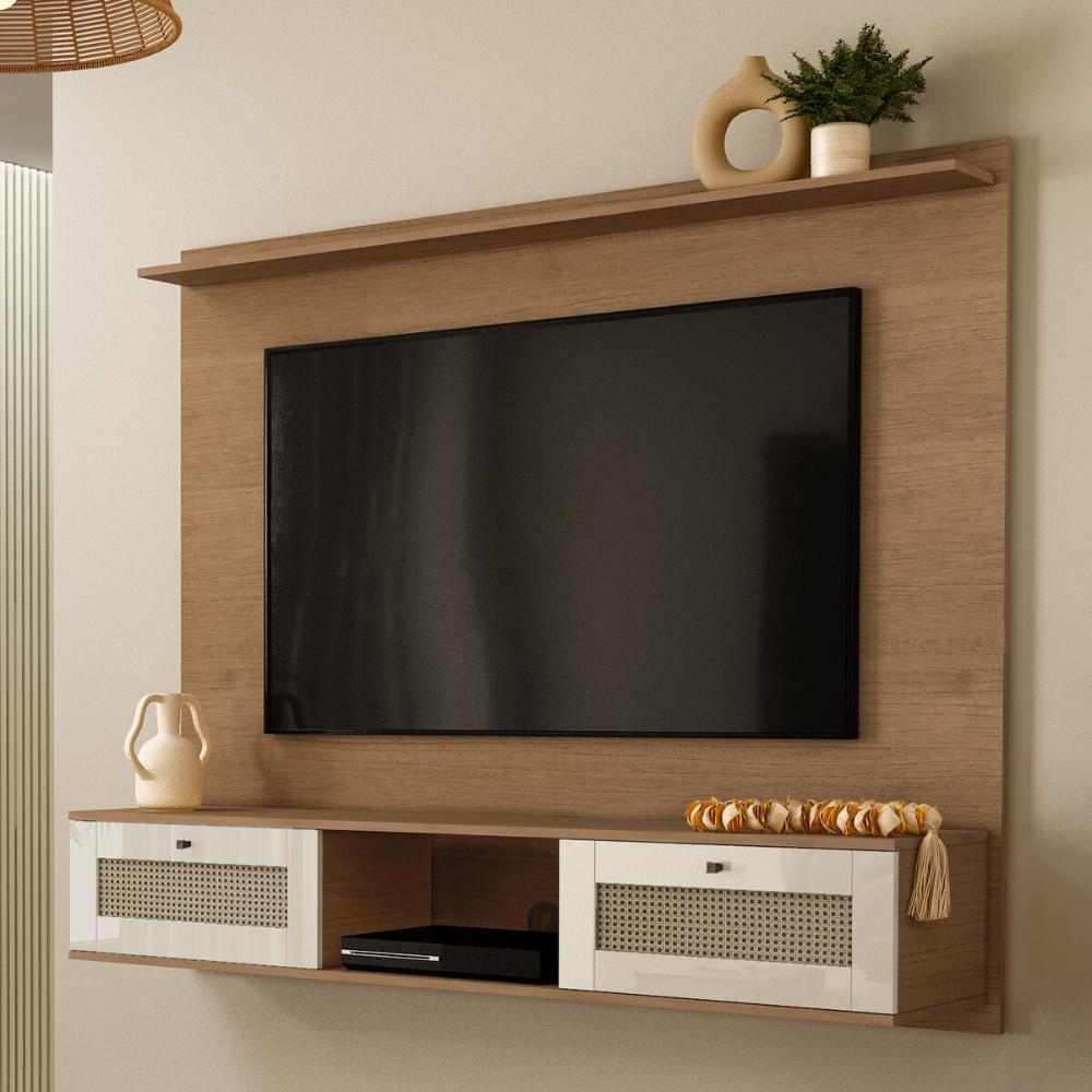 Painel com Suporte para TV até 72 Polegadas 2 Portas Multimóveis CR45319 Cinamomo/Off White