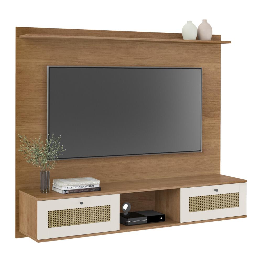 Painel com Suporte para TV até 72 Polegadas 2 Portas Multimóveis CR45319 Cinamomo/Off White