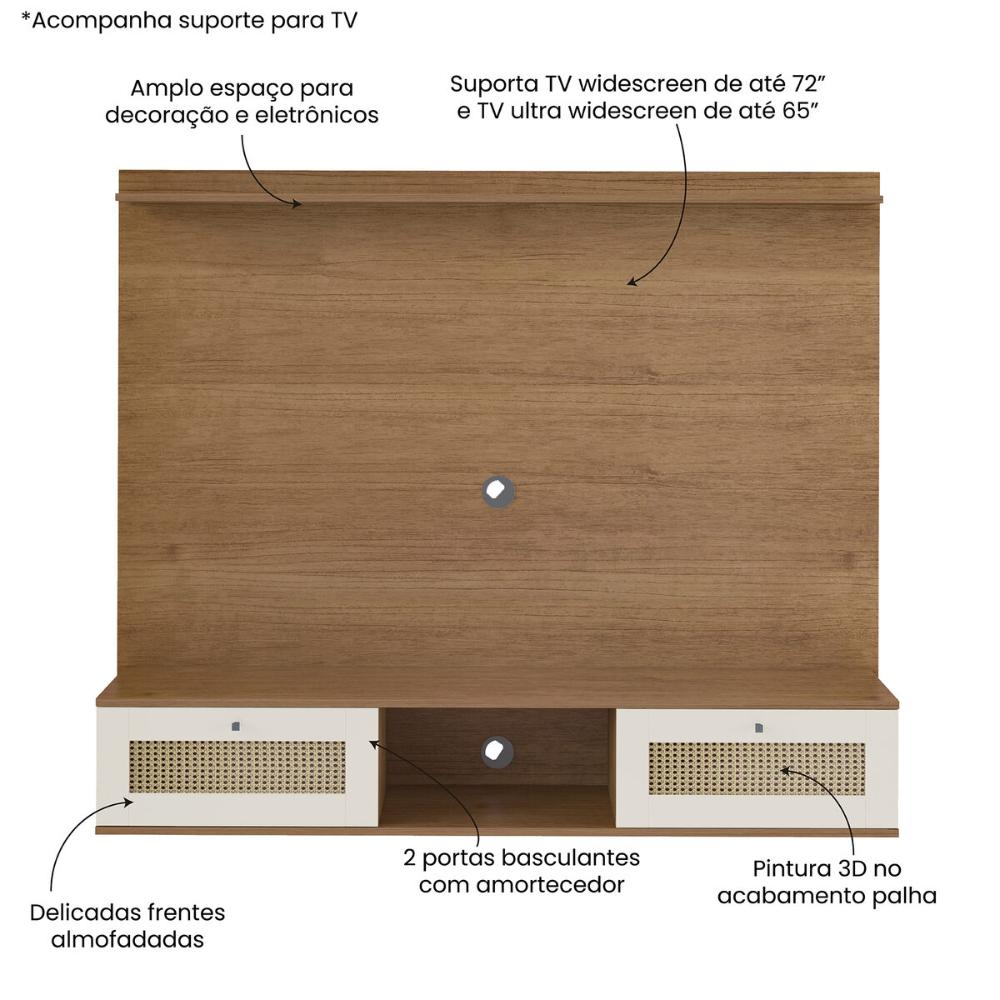 Painel com Suporte para TV até 72 Polegadas 2 Portas Multimóveis CR45319 Cinamomo/Off White