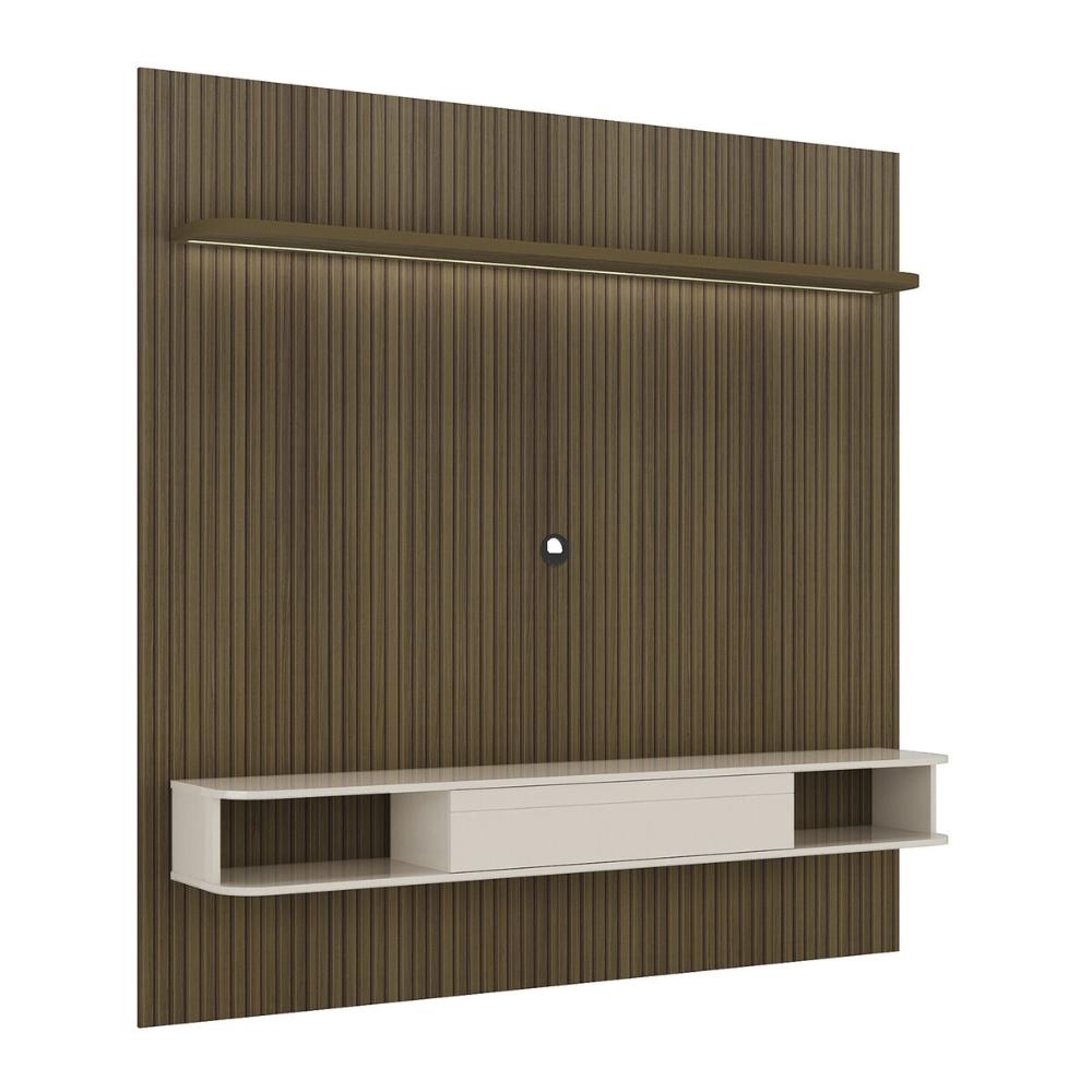 Painel com Suporte para TV até 75 Pol com LED Multimóveis CR45314 Pinho Ripado/Off White