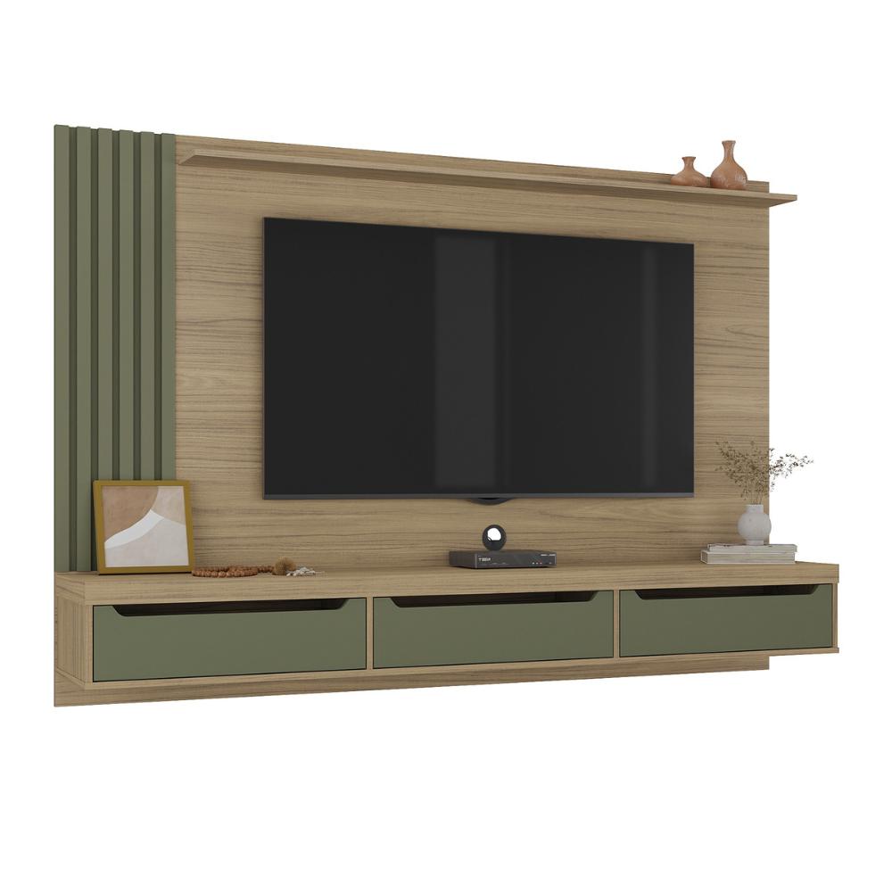 Painel com Suporte para TV até 75 Polegadas 3 Gavetas Multimóveis CR45317 Carvalho/Menta