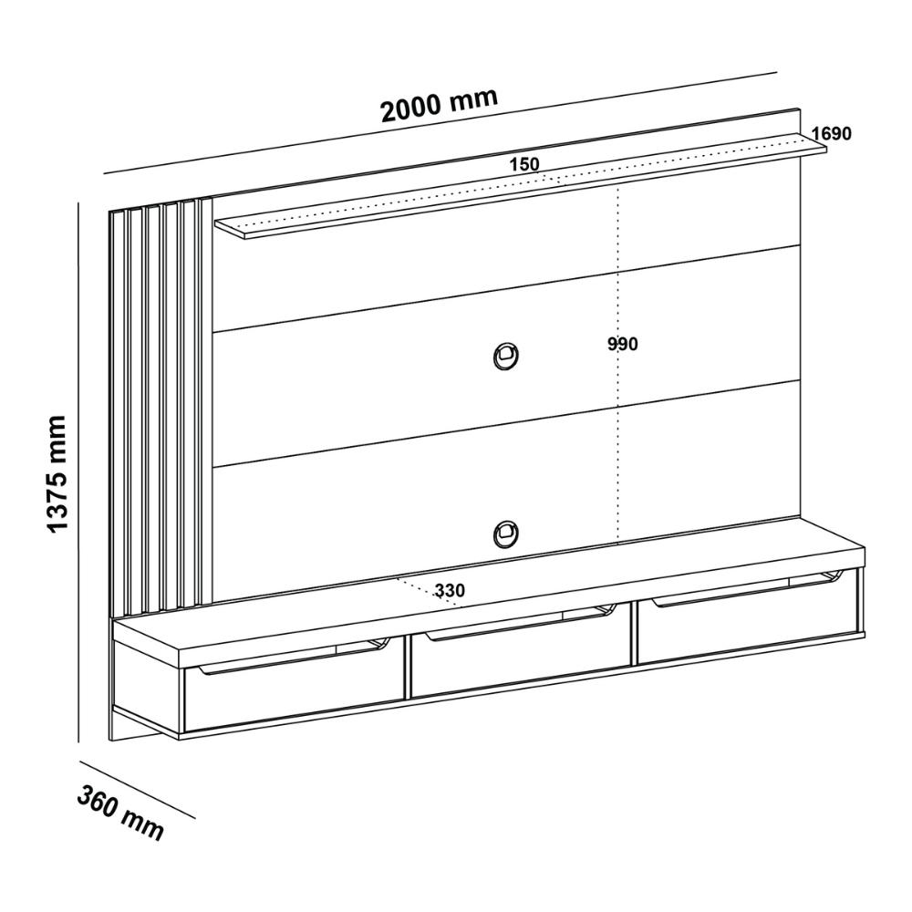 Painel com Suporte para TV até 75 Polegadas 3 Gavetas Multimóveis CR45317 Carvalho/Menta