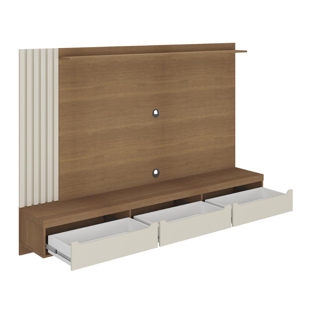 Painel com Suporte para TV até 75 Polegadas 3 Gavetas Multimóveis CR45317 Cinamomo/Off White