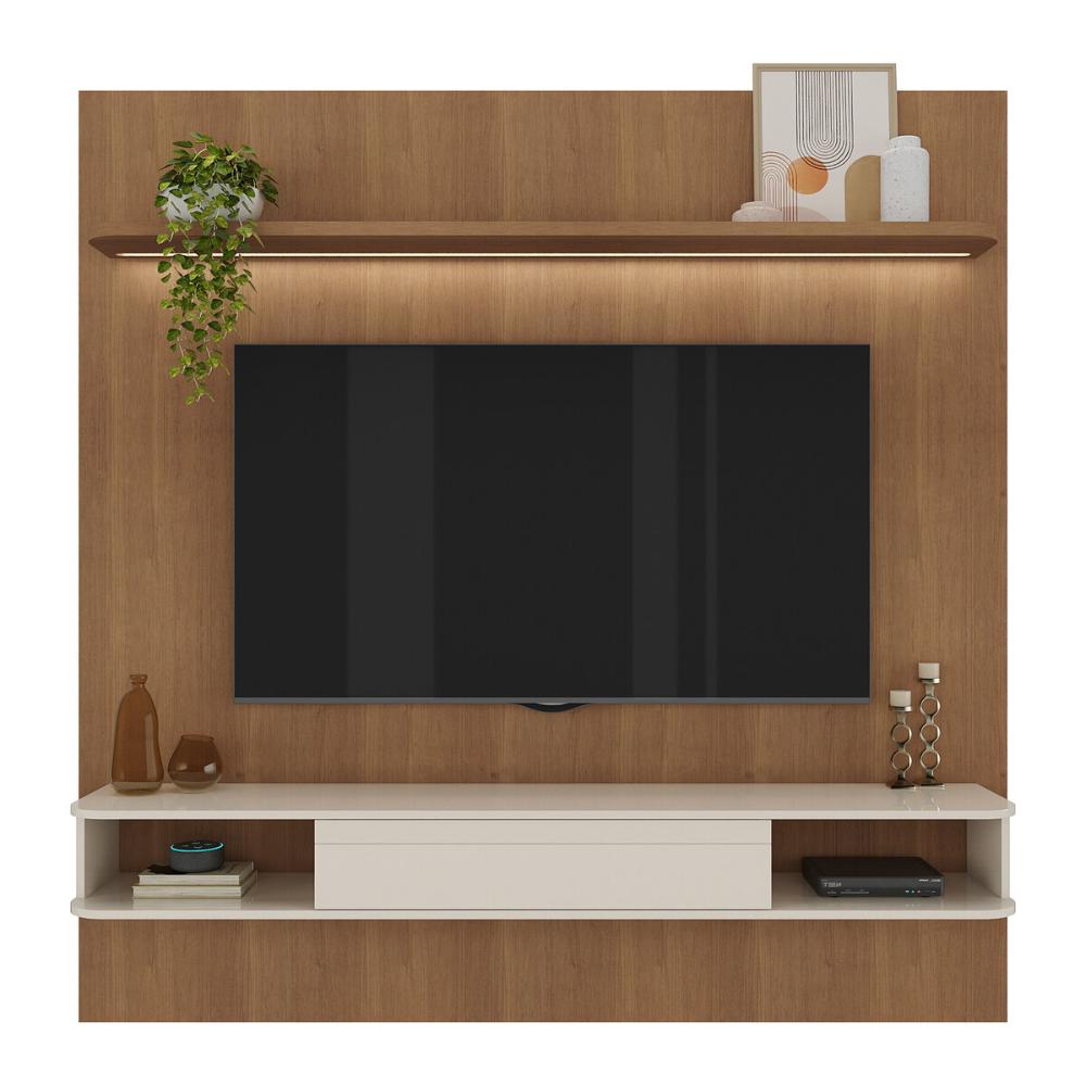 Painel com Suporte para TV até 75 Polegadas com LED e 1 Porta Multimóveis CR45314 Cinamomo/Off White