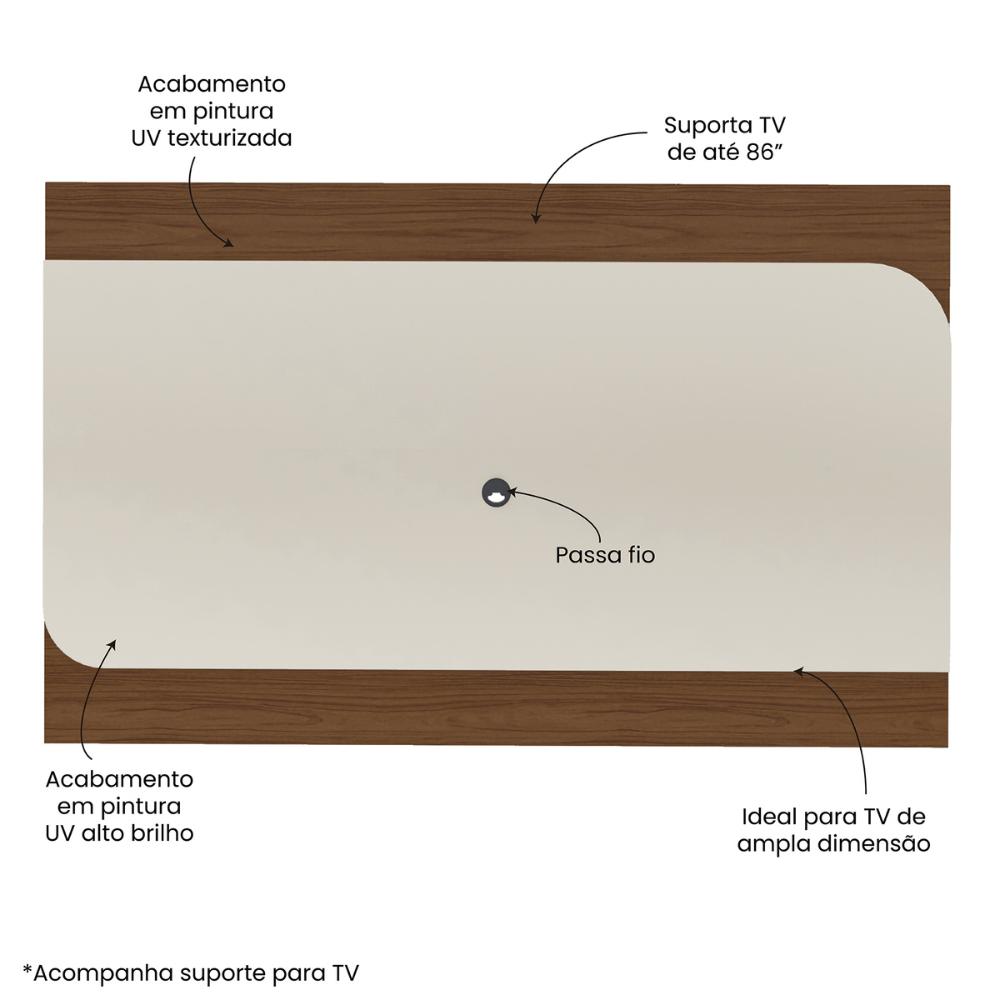 Painel com Suporte para TV até 86 Polegadas 220cm Multimóveis CR45315 Cedro/Off White